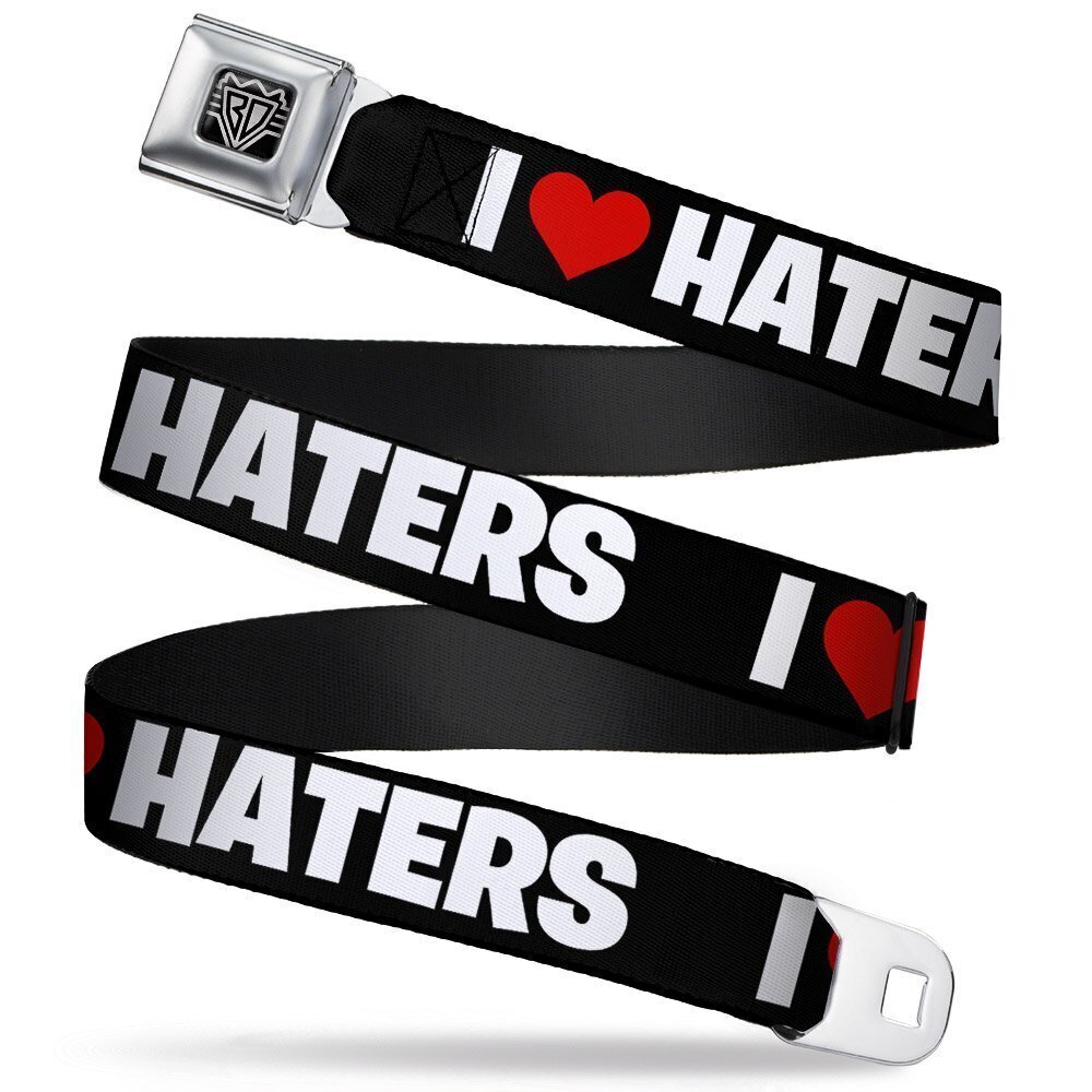 8973 Seatbelt Belt - I "Heart" HATERS Black/White/Red - 1.5" Wide - 32-52